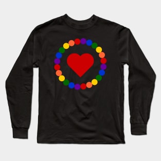 Red Heart Framed in circle of beads of LGBT flag colors Long Sleeve T-Shirt